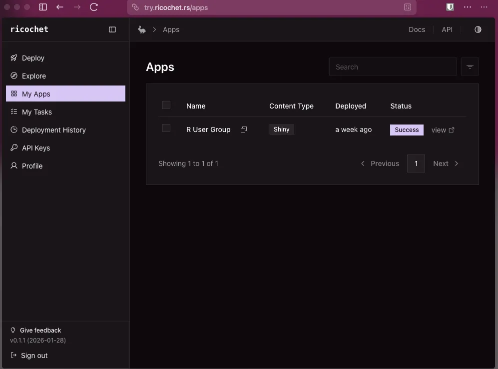ricochet's tryout instance